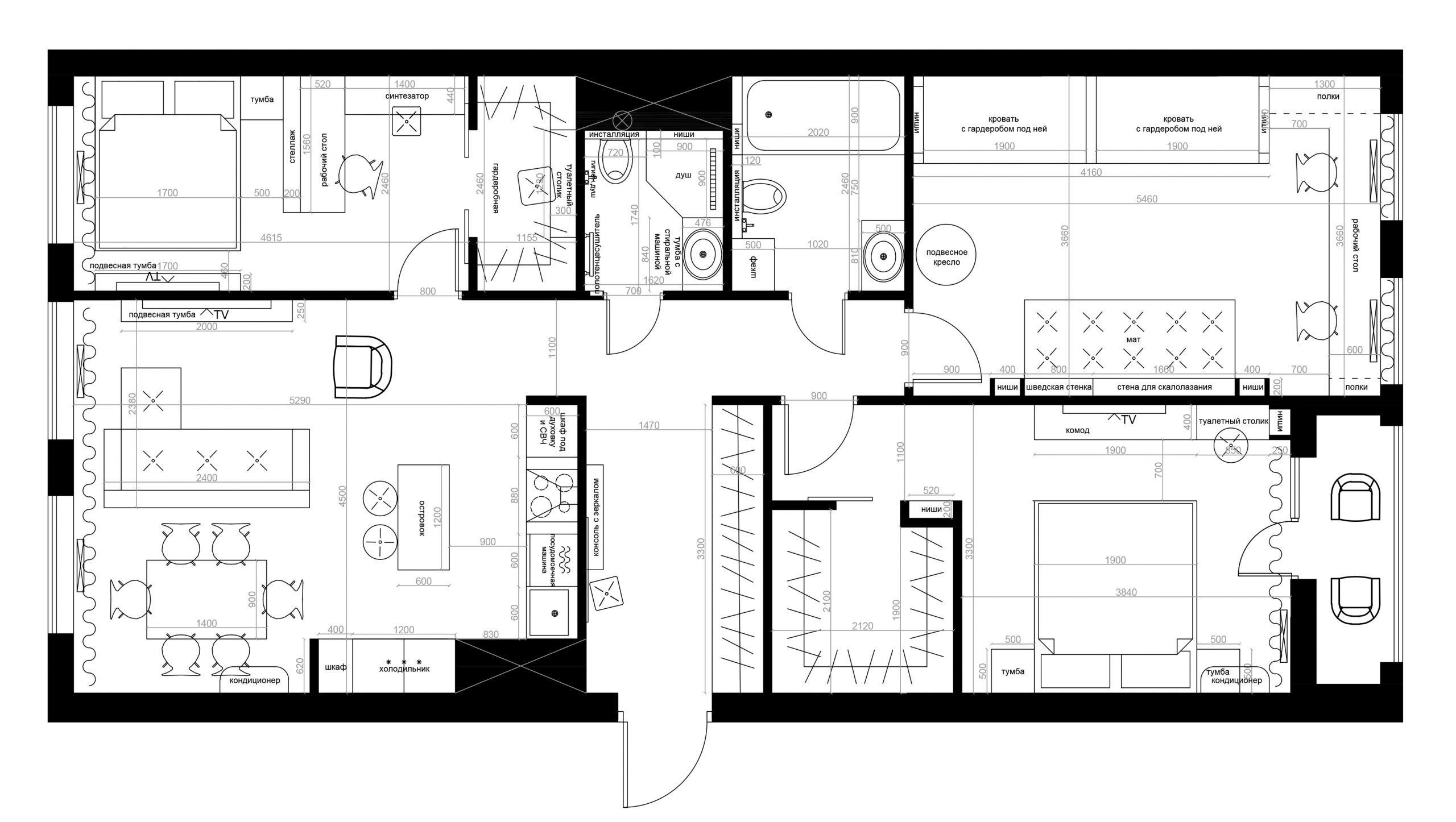 Планировочное решение квартиры-студии 50м2